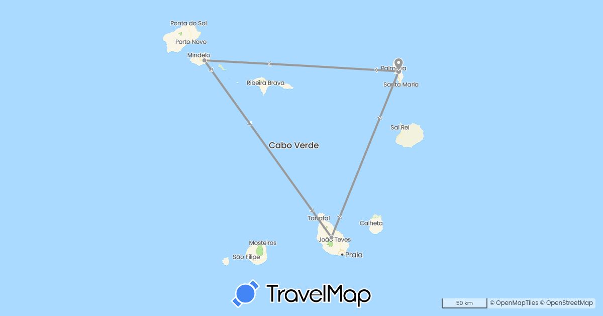 TravelMap itinerary: driving, plane in Cape Verde (Africa)